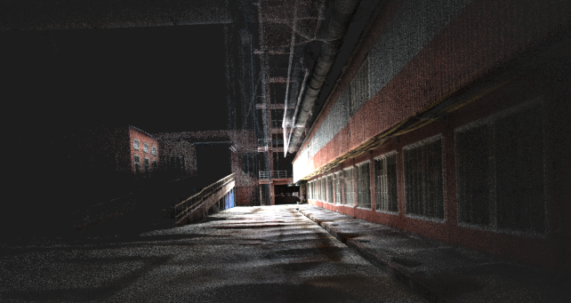 3D reconstruction of a factory corridor with overhead infrastructure