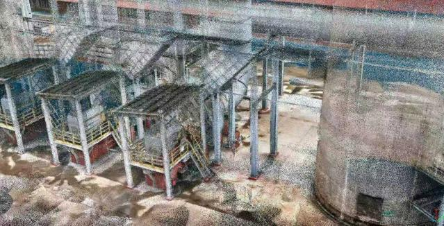 3D reconstruction showing industrial piping and structural supports